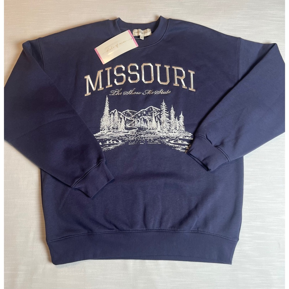 State of Mine Missouri The Show Me State Navy Blue Graphic Sweatshirt Small NEW